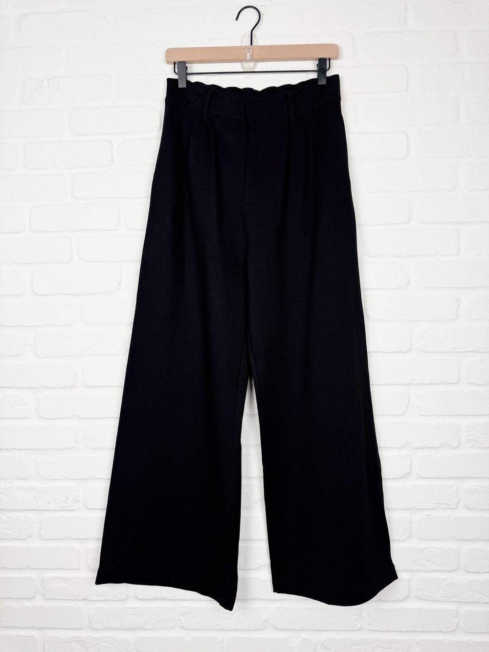 Klassy Network Black Wide Leg Pants High Rise Stretch Trouser Elastic Waist M